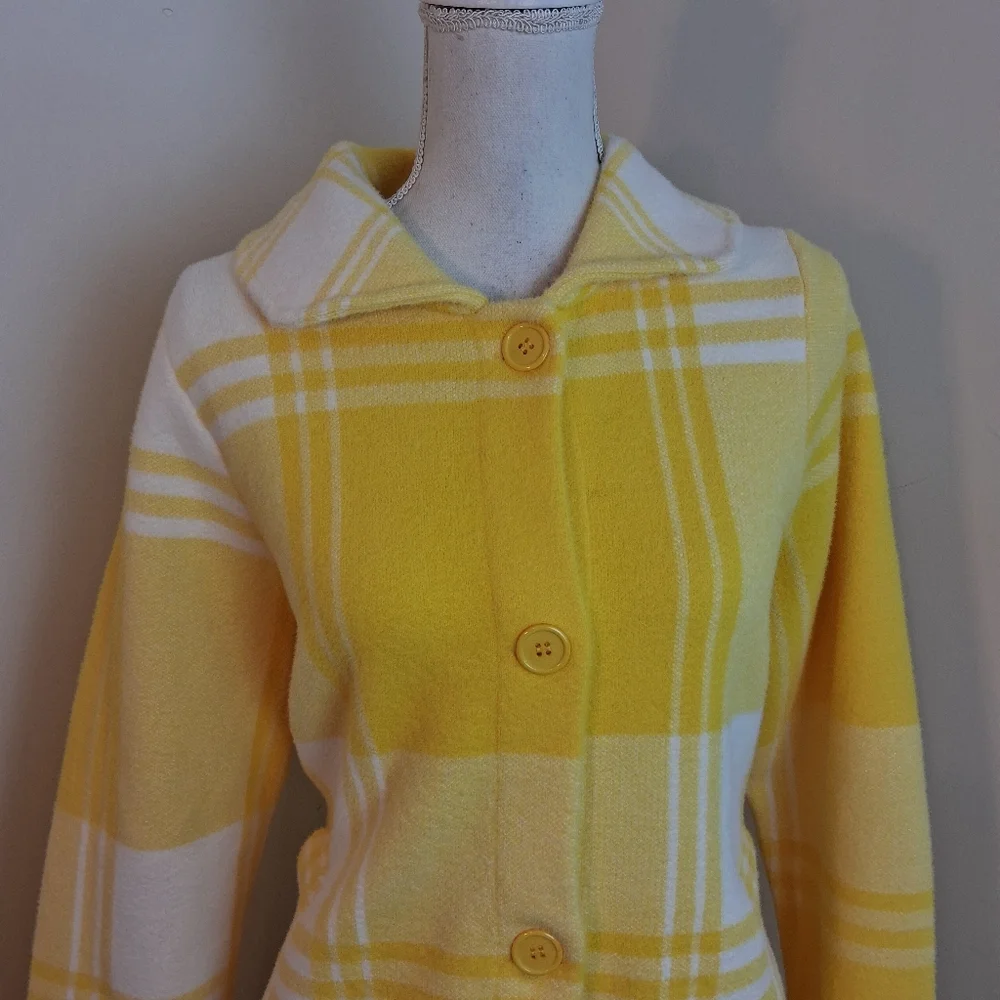 Lesley Evers Natalie Coat In Lemon Yellow Plaid Size Medium NWT - Picture 8 of 13